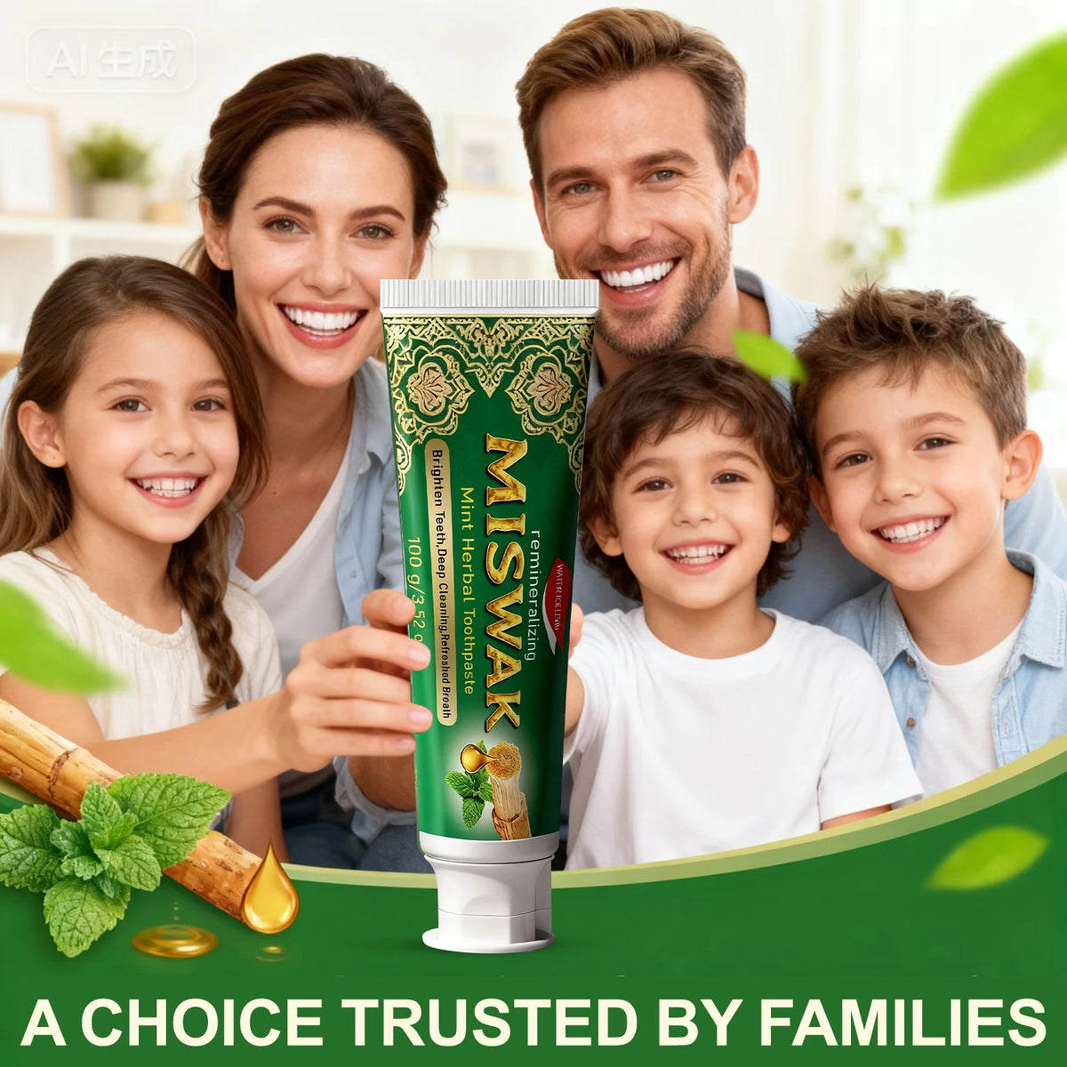 Pasta de dientes a base de hierbas remineralizante de miswak con menta